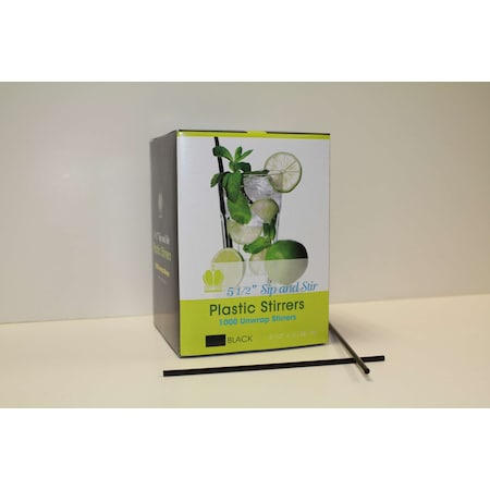 Goldmax Goldmax Unwrapped Sip And Stir 5.5" Black Straw, PK10000 37511